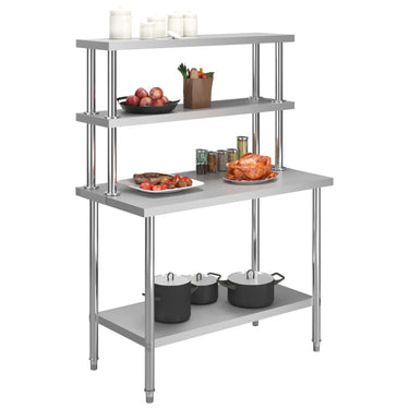 Vidaxl keukenwerktafel met bovenschap 120x60x150 cm roestvrij staal