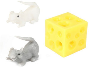 Rekbare stuiterkaas met 2 muizen 4,5x8cm | 24 stuks