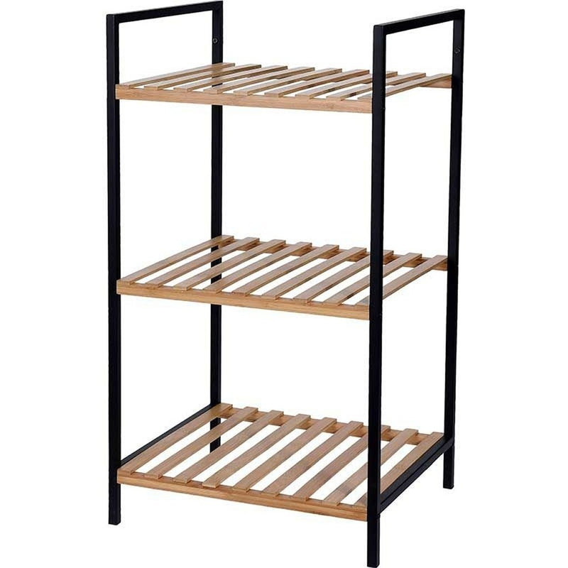 Load image into Gallery viewer, Excellent houseware handdoekenrek 3 etages 38x32x70 cm bamboe metaal zwart
