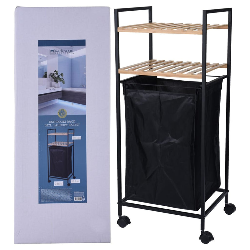 Load image into Gallery viewer, Bathroom solutions opbergrek met 2 schappen en wasmand 89,5 cm bamboe

