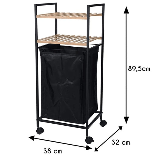 Bathroom solutions opbergrek met 2 schappen en wasmand 89,5 cm bamboe