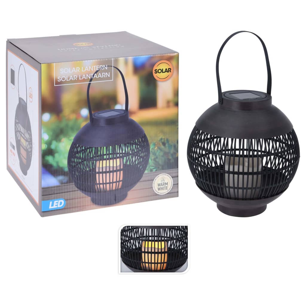 Progarden progarden lantaarn met kaars solar led rattan zwart