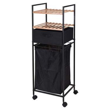 Bathroom solutions opbergrek met 2 schappen en wasmand 109 cm bamboe