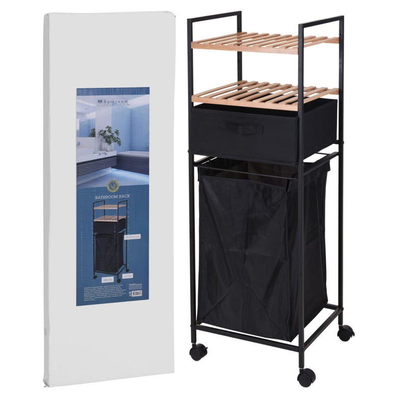 Load image into Gallery viewer, Bathroom solutions opbergrek met 2 schappen en wasmand 109 cm bamboe
