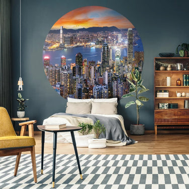 Wallart behangcirkel skyline by night 190 cm