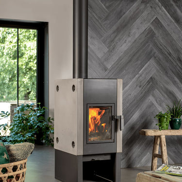 Wallart planken hout-look schuurhout eiken asgrijs