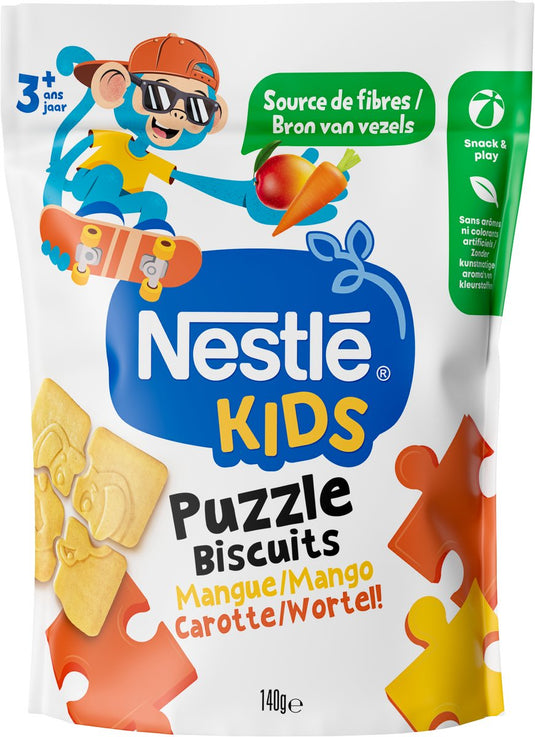 Nestlé kids puzzle biscuit mango carrot - peuter snack - 3+ jaar - 6 x 140g