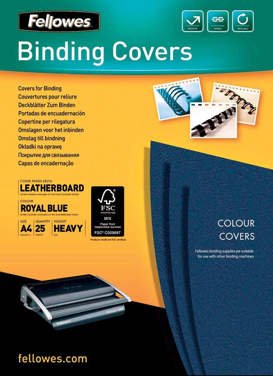 Fellowes schutbladen a4 linnen royal blauw 25 stuks fcs