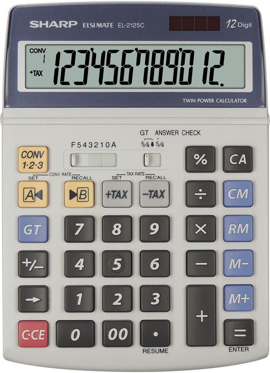 Sharp rekenmachine - grijs - 12 digit - 1x lr44 batterij