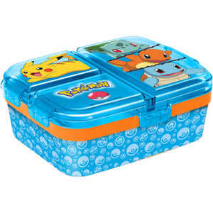Stor pokémon kinderlunchbox – broodtrommel met 4 vakken voor kinderen vanaf 4 jaar - vaatwasserbestendig bpa-vrij - lichtblauw