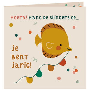 Zee verjaardagskaart+envelop. slingers o | 5 stuks