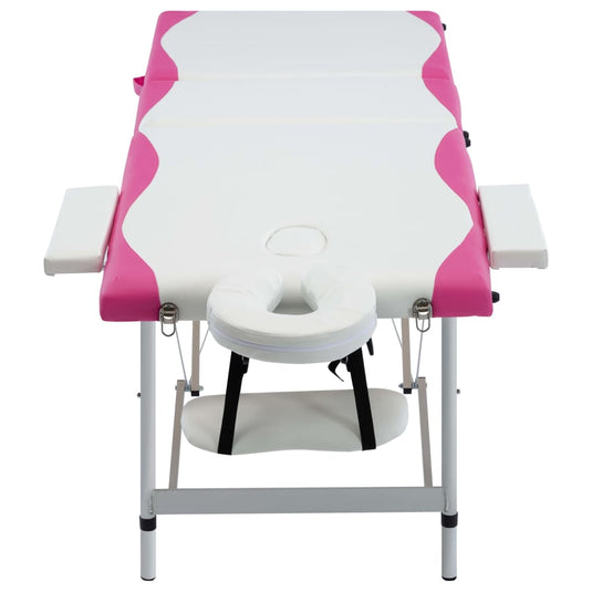 Vidaxl massagetafel inklapbaar 3 zones aluminium wit en roze