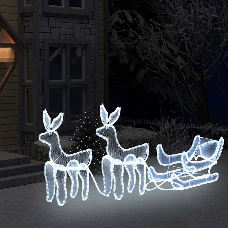 Load image into Gallery viewer, Vidaxl kerstverlichting 2 rendieren en slee met mesh 648 led's
