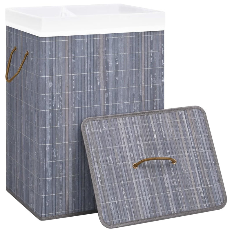 Load image into Gallery viewer, Vidaxl wasmand met 2 vakken 72 l bamboe grijs
