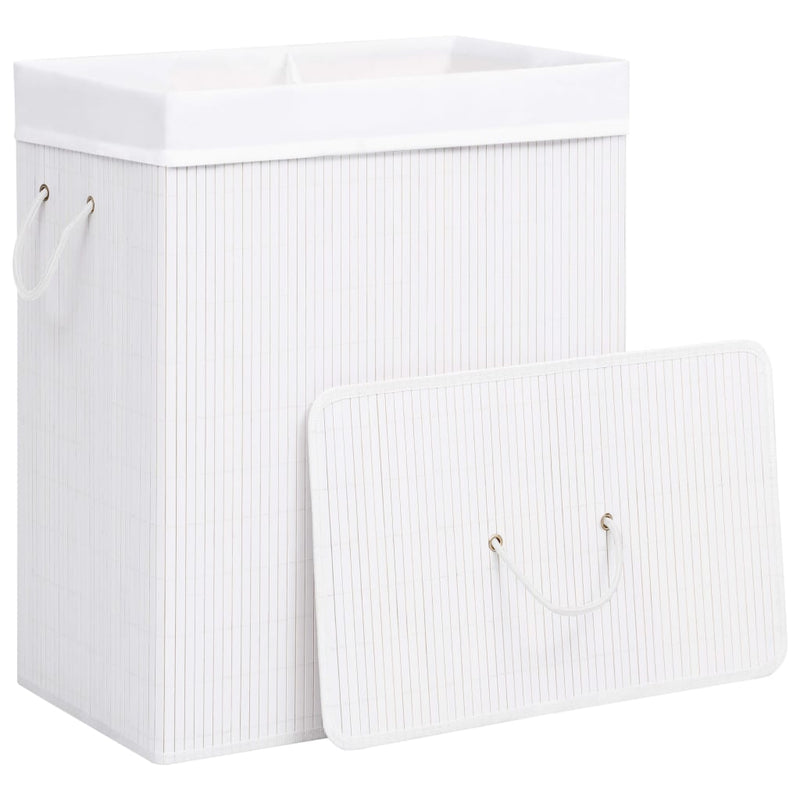 Load image into Gallery viewer, Vidaxl wasmand met 2 vakken 100 l bamboe wit
