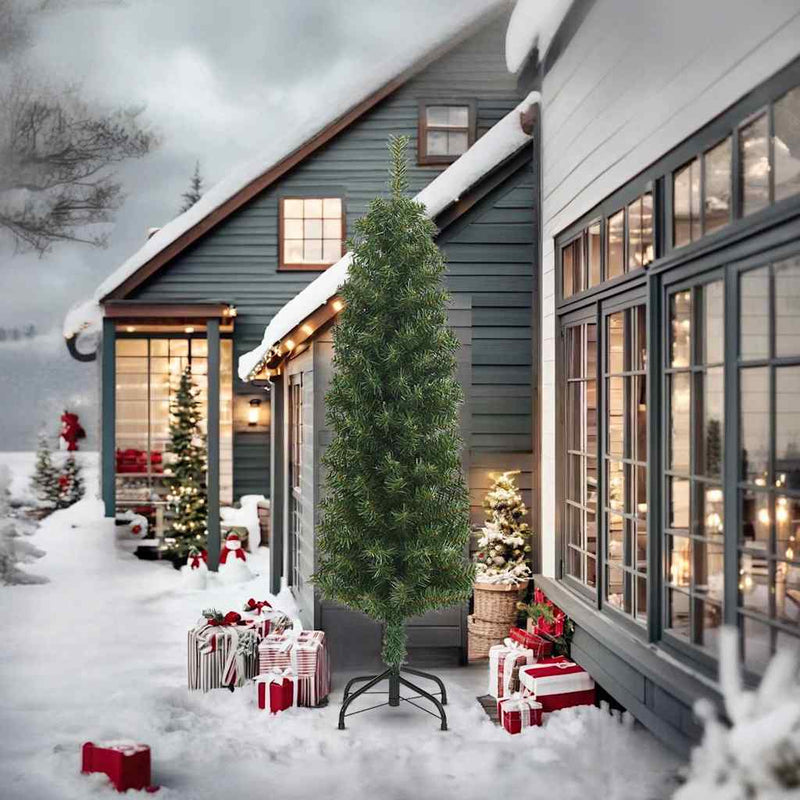 Afbeelding laden in galerijviewer, Vidaxl kunstkerstboom met standaard smal 240 cm pvc groen
