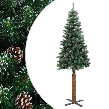 Vidaxl kerstboom met echt hout en sneeuw smal 150 cm groen