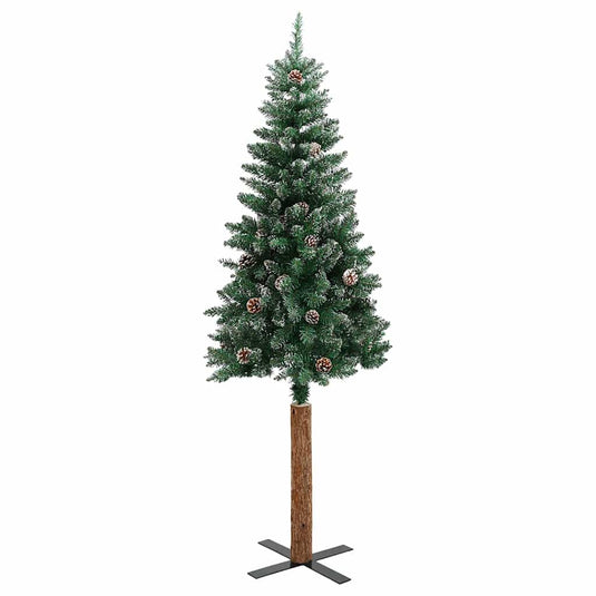 VidaXL Kerstboom met echt hout en sneeuw smal 150 cm groen