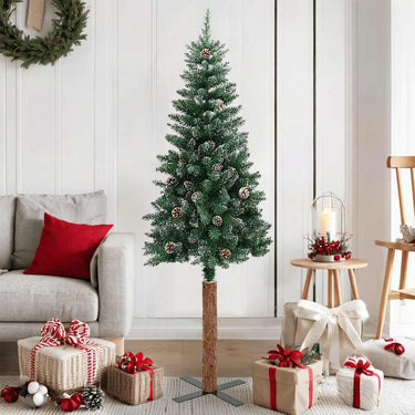 Vidaxl kerstboom met echt hout en sneeuw smal 150 cm groen