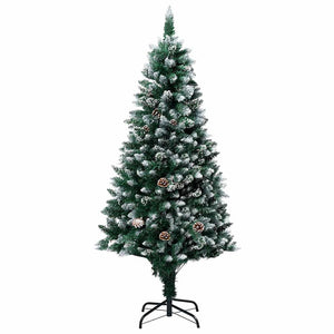 Vidaxl kunstkerstboom met dennenappels en witte sneeuw 150 cm