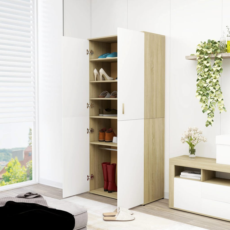 Load image into Gallery viewer, VidaXL Schoenenkast 80x39x178 cm bewerkt hout wit en sonoma eikenkleur
