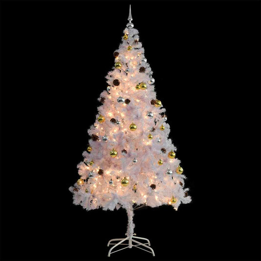 Vidaxl kunstkerstboom met verlichting en kerstballen 210 cm wit