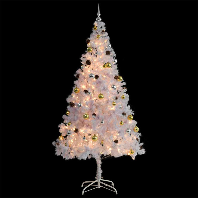 Load image into Gallery viewer, Vidaxl kunstkerstboom met verlichting en kerstballen 210 cm wit
