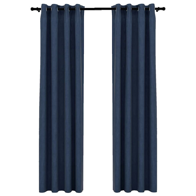 Load image into Gallery viewer, Vidaxl gordijnen linnen-look verduisterend ogen 2 st 140x225 cm blauw
