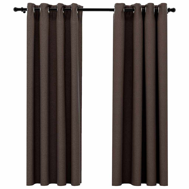 Load image into Gallery viewer, Vidaxl gordijnen linnen-look verduisterend ogen 2 st 140x175 cm taupe
