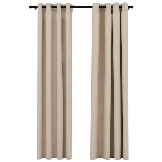 Vidaxl gordijnen linnen-look verduisterend ogen 2 st 140x245 cm beige