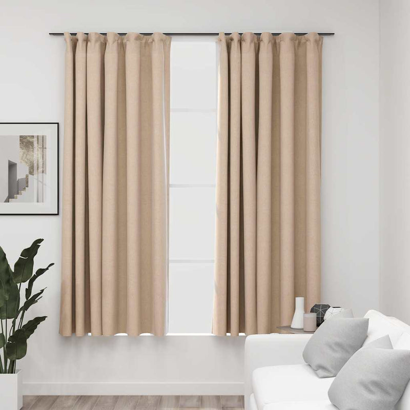 Load image into Gallery viewer, Vidaxl gordijnen linnen-look verduisterend haken 2 st 140x175 cm beige

