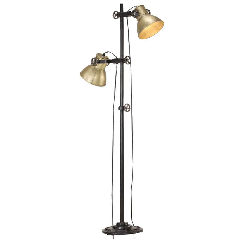 Load image into Gallery viewer, Vidaxl vloerlamp met 2 lampenkappen e27 gietijzer messingkleurig
