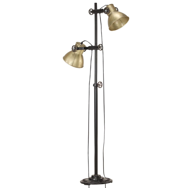 Load image into Gallery viewer, Vidaxl vloerlamp met 2 lampenkappen e27 gietijzer messingkleurig
