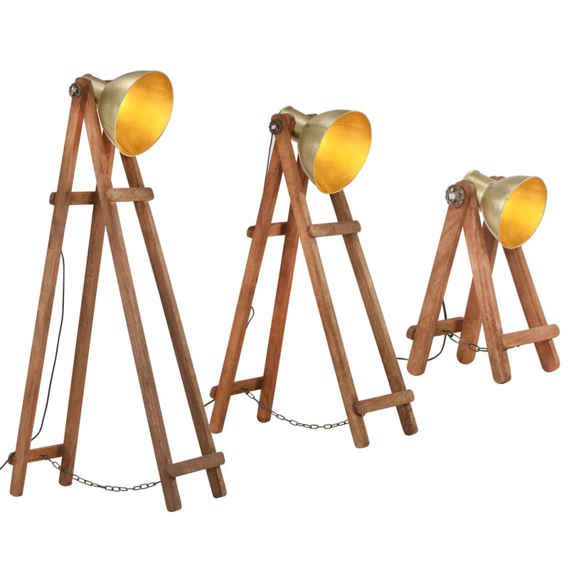 Load image into Gallery viewer, Vidaxl vloerlampen 3 st e27 massief mangohout messingkleurig
