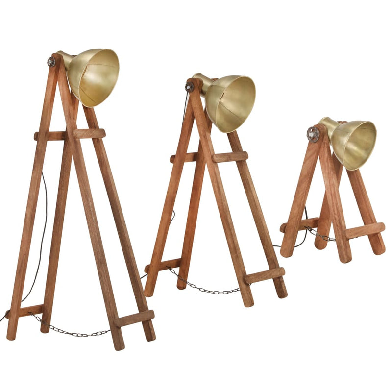 Load image into Gallery viewer, Vidaxl vloerlampen 3 st e27 massief mangohout messingkleurig
