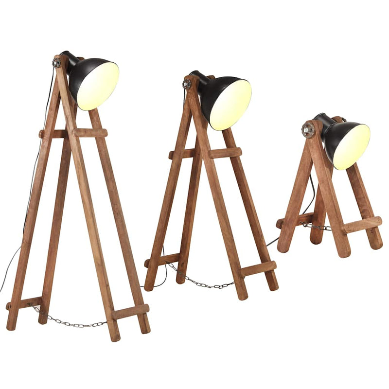 Load image into Gallery viewer, Vidaxl vloerlampen 3 st e27 massief mangohout zwart

