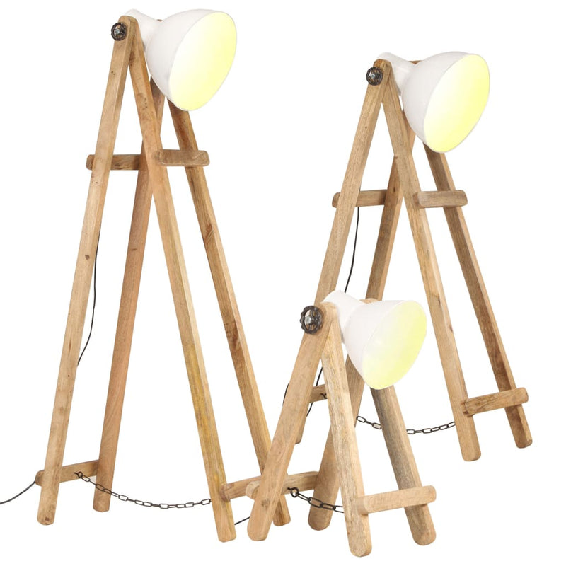 Load image into Gallery viewer, Vidaxl vloerlampen 3 st e27 massief mangohout wit
