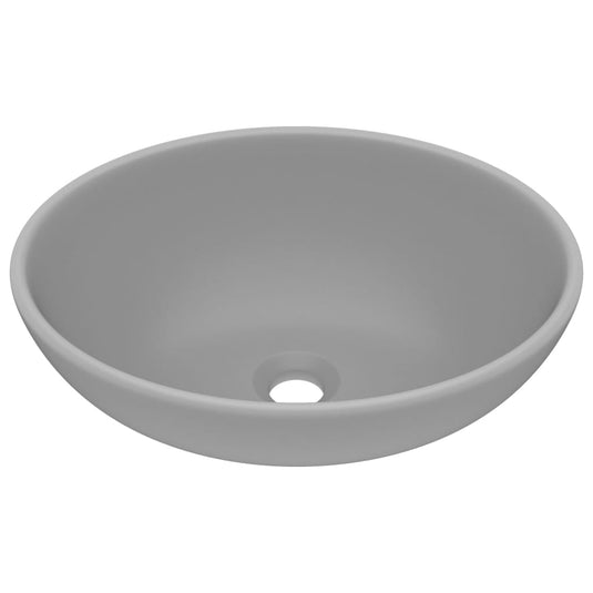 Vidaxl wastafel ovaal 40x33 cm keramiek mat lichtgrijs