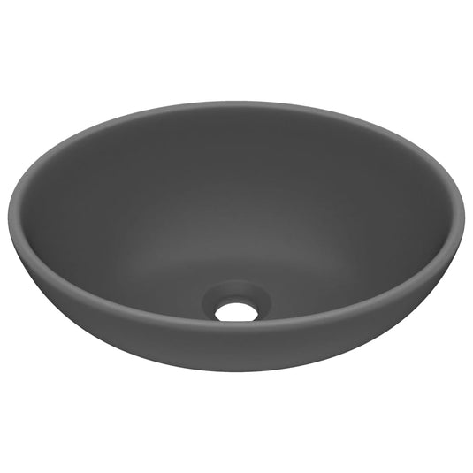 Vidaxl wastafel ovaal 40x33 cm keramiek mat donkergrijs