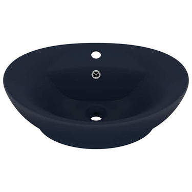 Vidaxl wastafel met overloop ovaal 58,5x39 cm keramiek mat donkerblauw