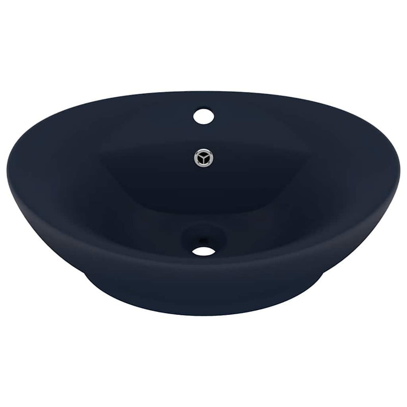 Load image into Gallery viewer, Vidaxl wastafel met overloop ovaal 58,5x39 cm keramiek mat donkerblauw
