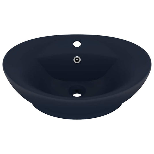 Vidaxl wastafel met overloop ovaal 58,5x39 cm keramiek mat donkerblauw