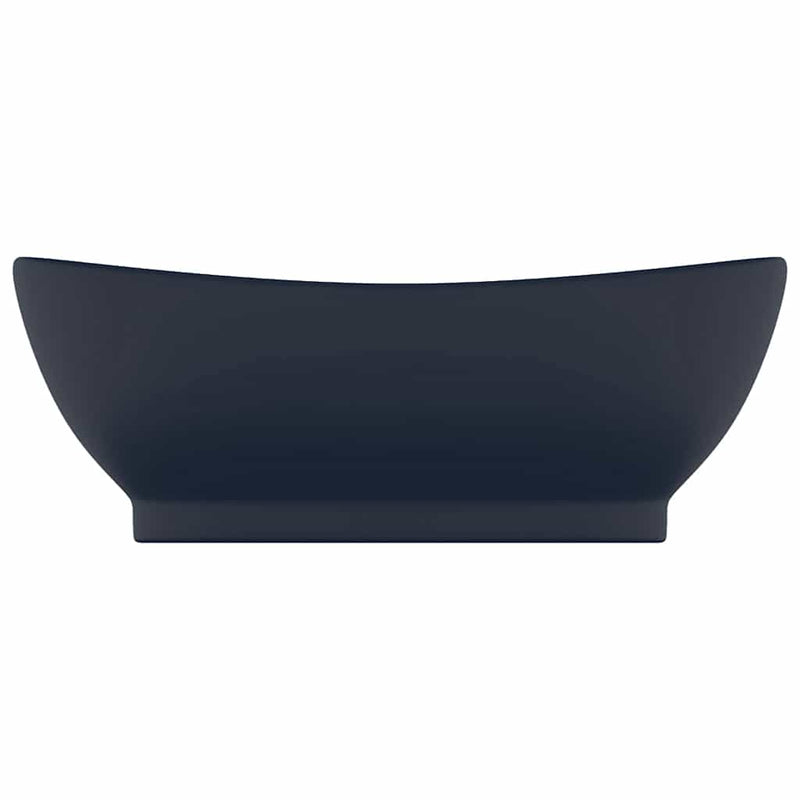 Load image into Gallery viewer, Vidaxl wastafel met overloop ovaal 58,5x39 cm keramiek mat donkerblauw

