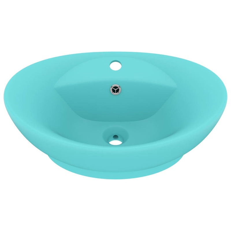 Load image into Gallery viewer, Vidaxl wastafel met overloop ovaal 58,5x39 cm keramiek mat lichtgroen
