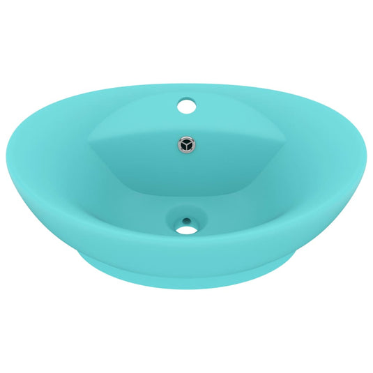 Vidaxl wastafel met overloop ovaal 58,5x39 cm keramiek mat lichtgroen