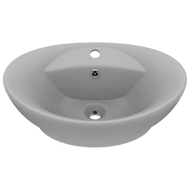 Vidaxl wastafel met overloop ovaal 58,5x39 cm keramiek mat lichtgrijs