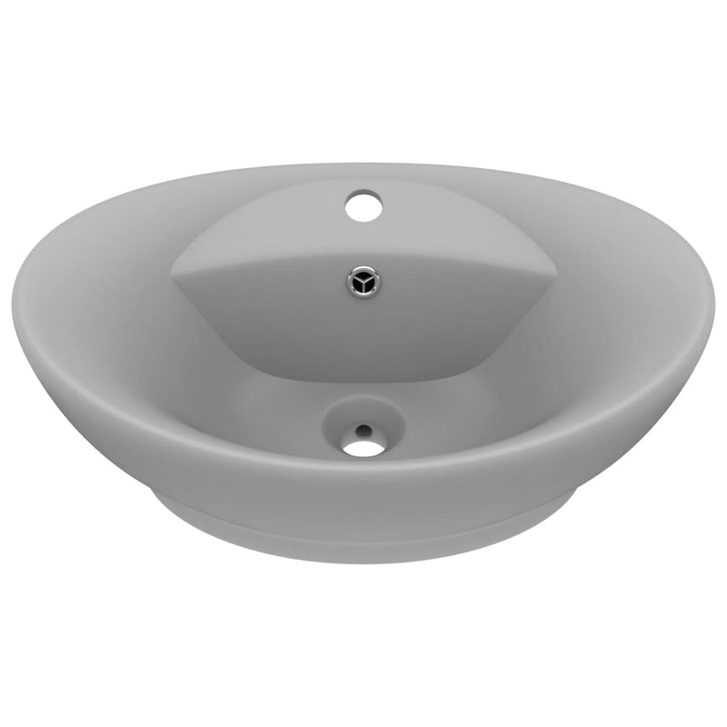 Load image into Gallery viewer, Vidaxl wastafel met overloop ovaal 58,5x39 cm keramiek mat lichtgrijs
