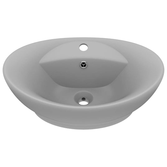 Vidaxl wastafel met overloop ovaal 58,5x39 cm keramiek mat lichtgrijs