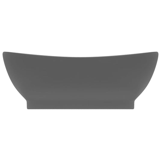Vidaxl wastafel met overloop ovaal 58,5x39 cm keramiek mat donkergrijs