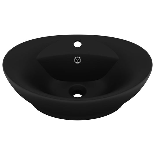 Vidaxl wastafel met overloop ovaal 58,5x39 cm keramiek matzwart